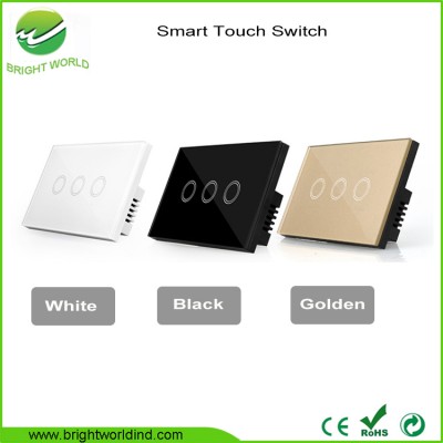 factory supplier 3 gang luxury glass panel remote control light switch