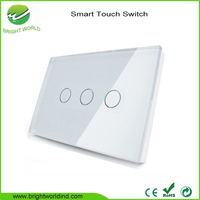 manufacturer supplier 3 gang toughened glass panel touch operated light switch